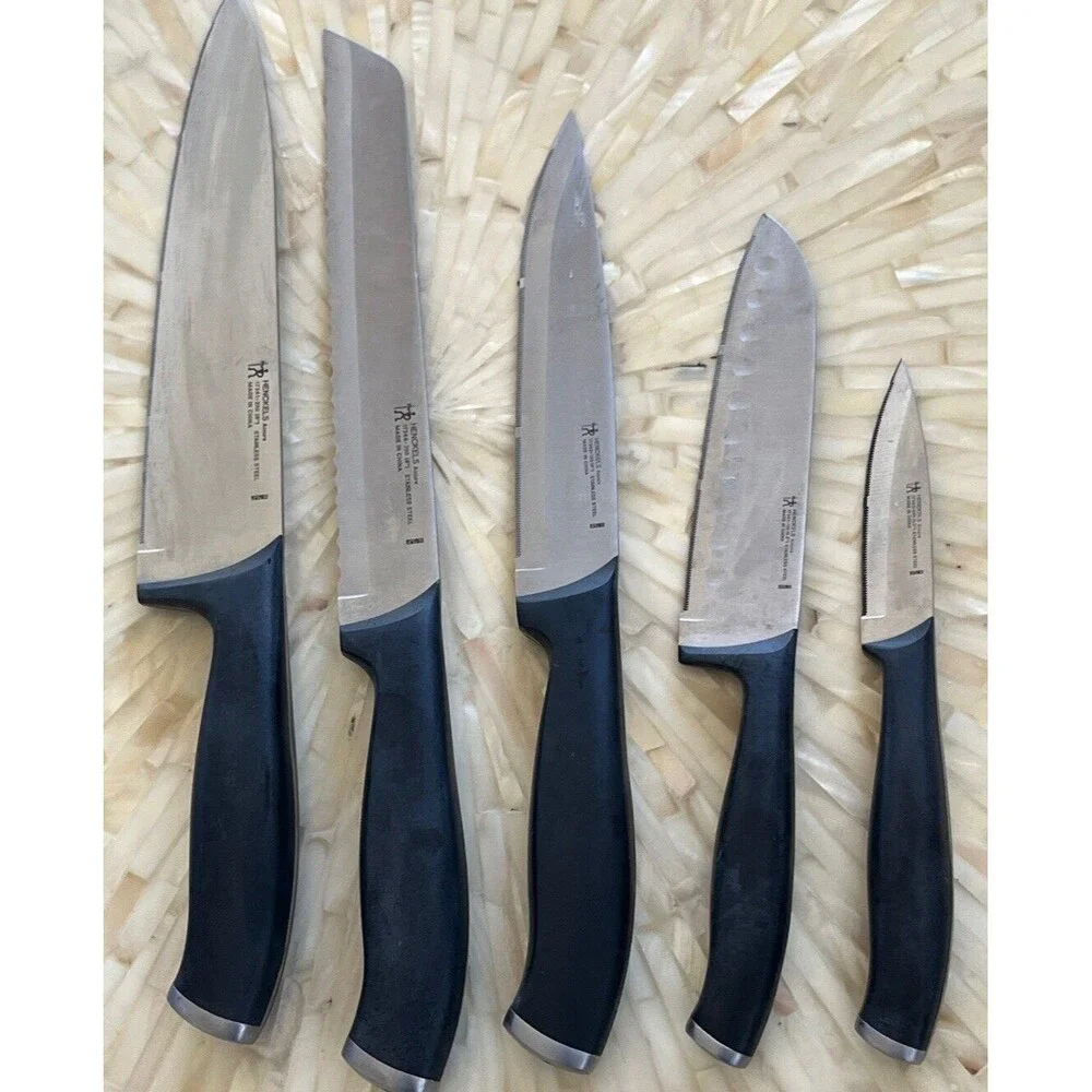 Henckels Assure Knife Set 5 Piece Knives‎ Serrated Stainless Steel Black Handle